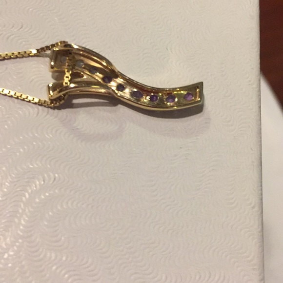 14K YG Amethyst Diamond Accent Pendant - Picture 2 of 4